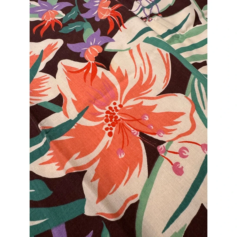 Vintage Tropical Floral Tablecloth 19 Napkins Set Palm Hibiscus Tiki Luau MCM